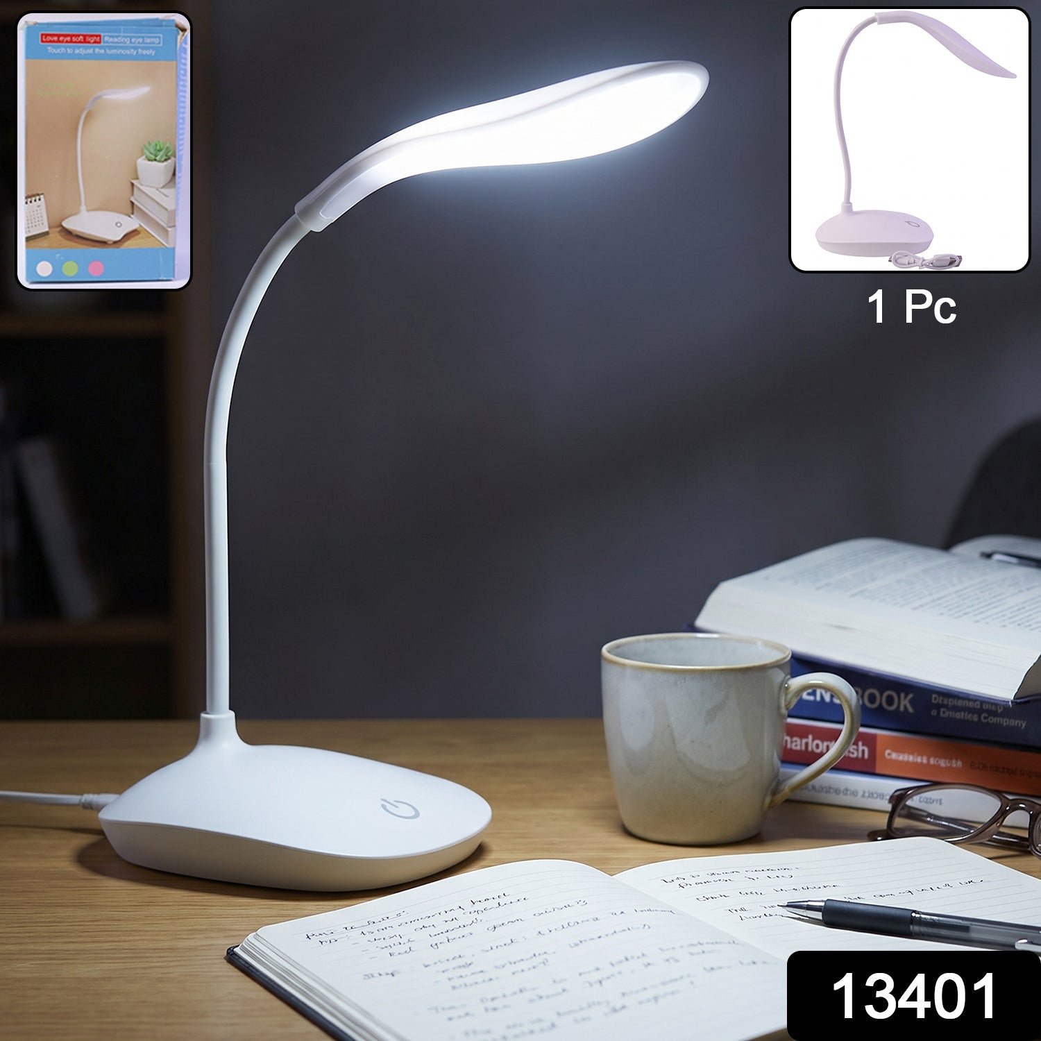 Eye care LED study lamp with adjustable gooseneck and touch control