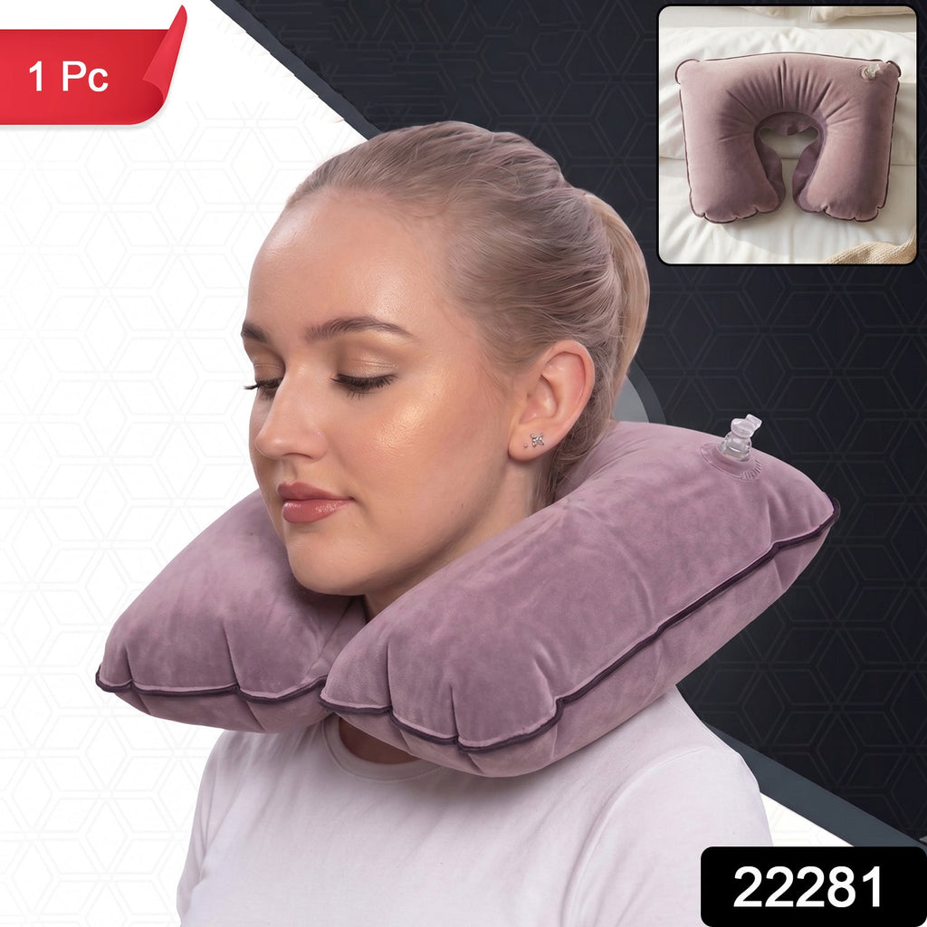 Inflatable U shape velvet neck pillow