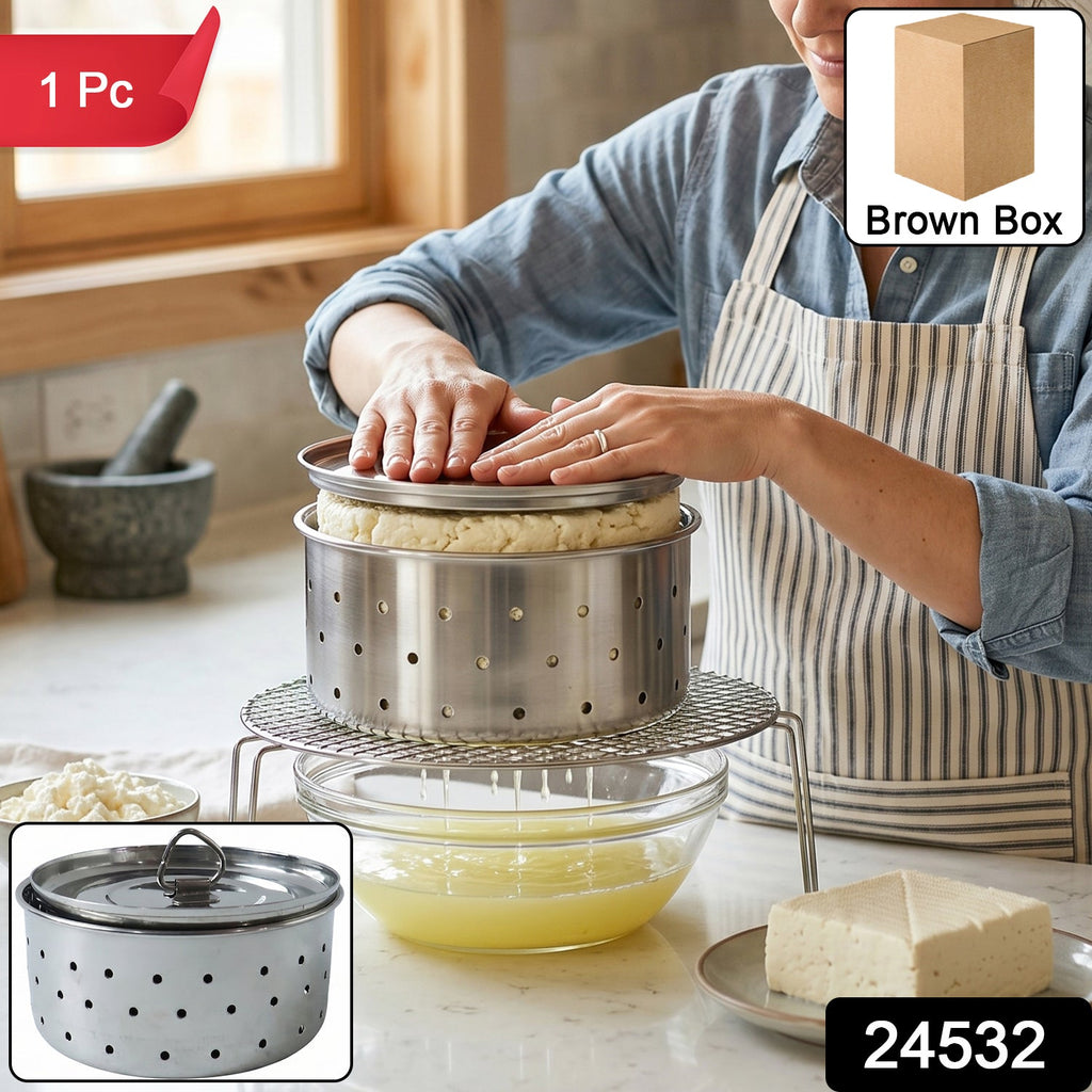 Stainless Steel Paneer Maker Mould with Lid for Cheese and Tofu Press (1 Pc) view 2