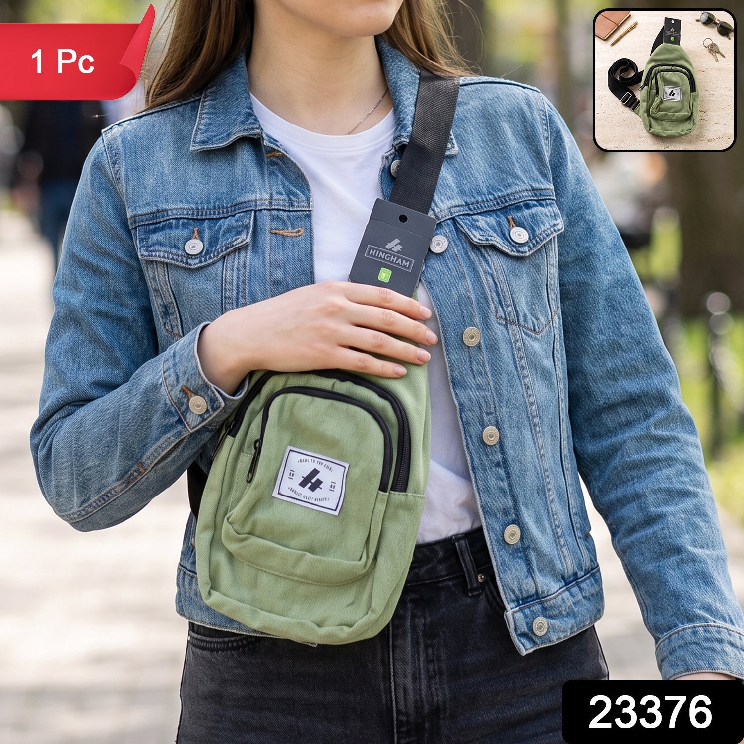 Canvas sling chest bag with multiple pockets for daily carry