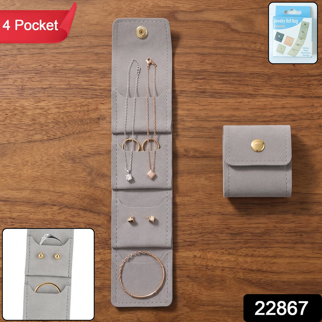 Foldable jewellery roll pouch with pockets for travel storage
