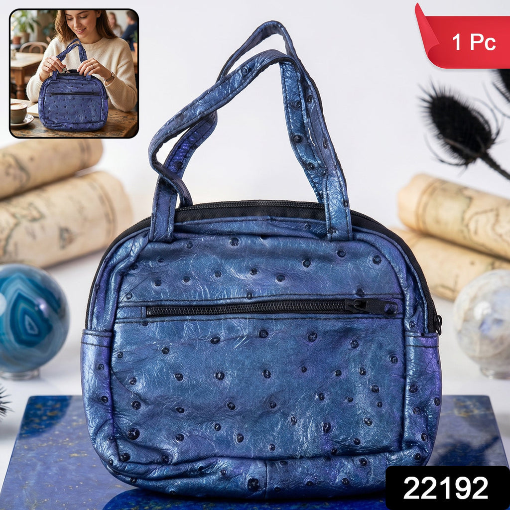Mini zipper handbag blue ostrich pattern