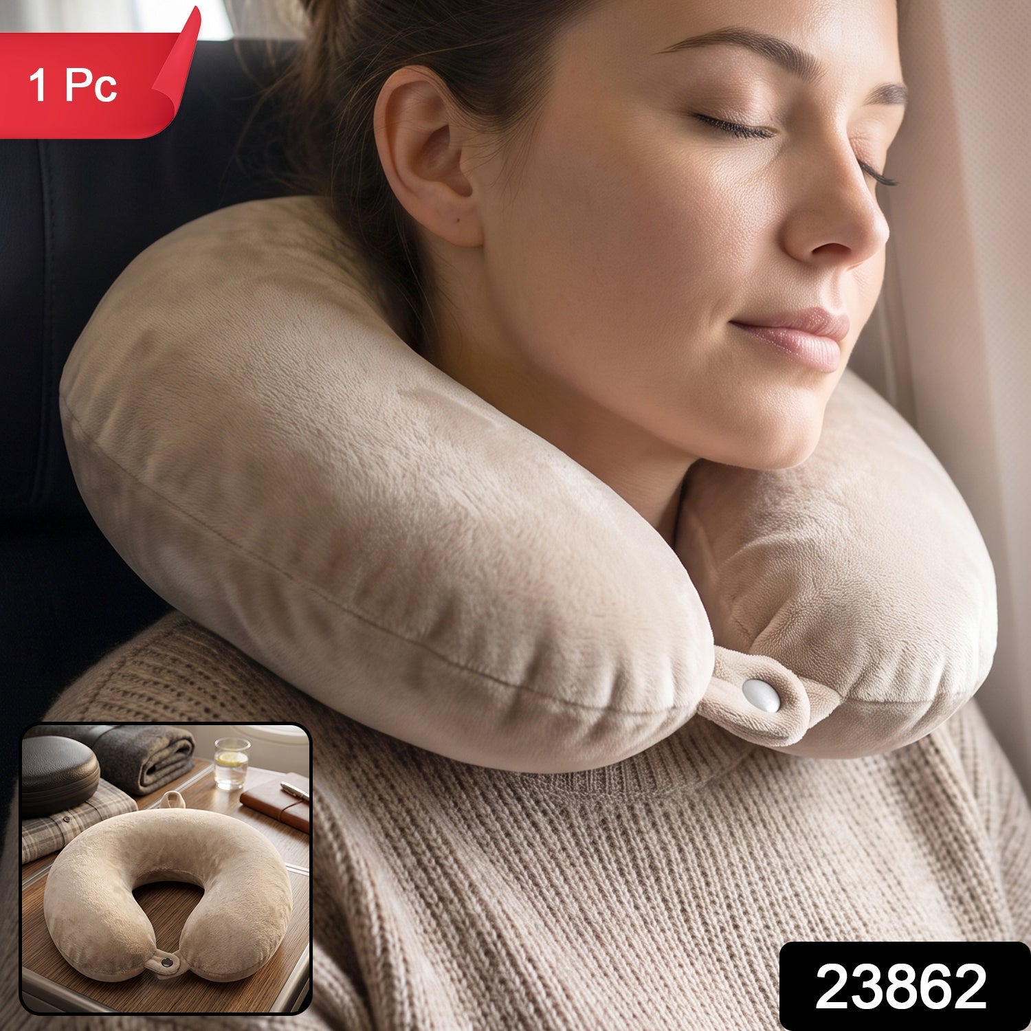 Soft velvet U shaped neck pillow for flights and car journeys
