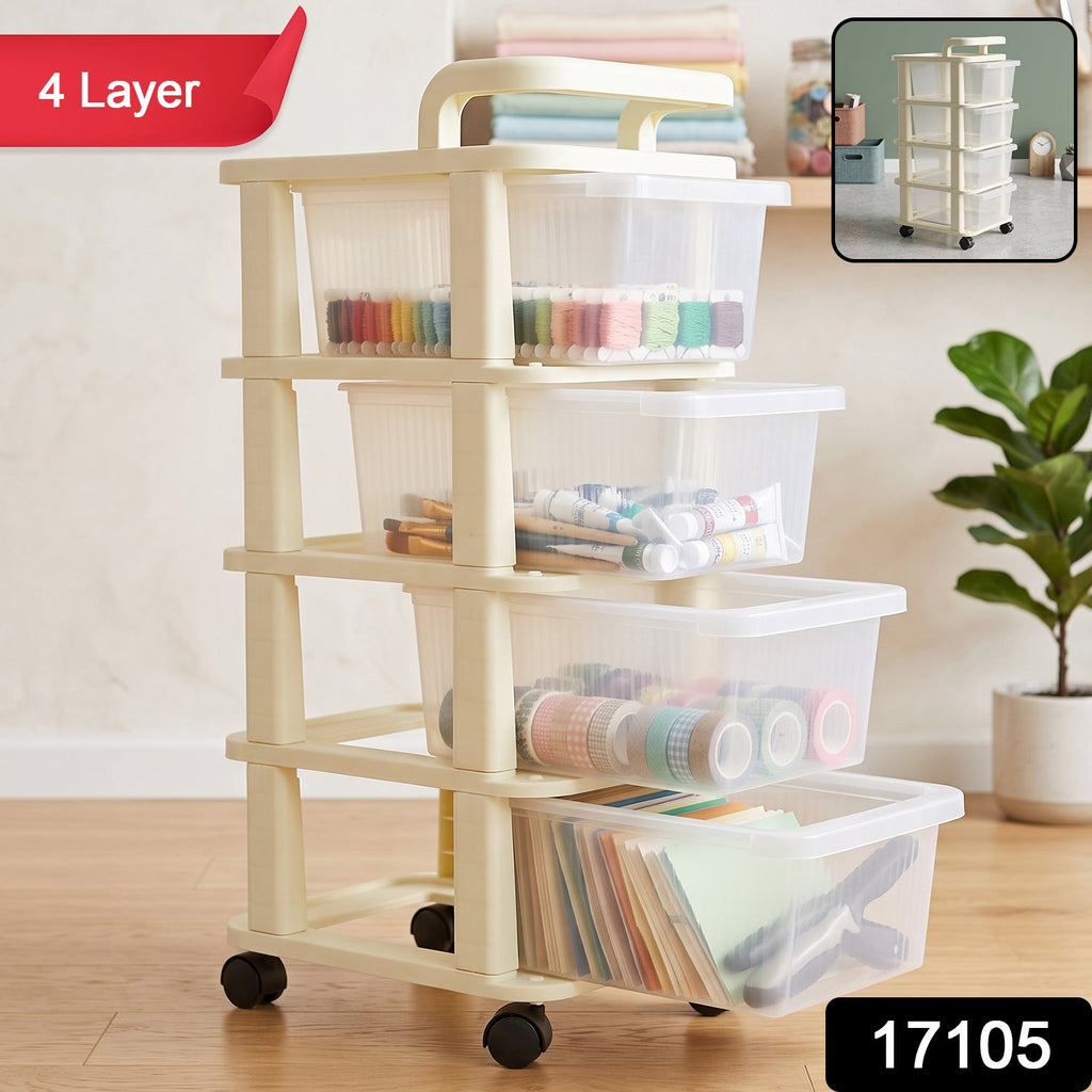 Rolling 4 tier storage cart with drawers for home and office