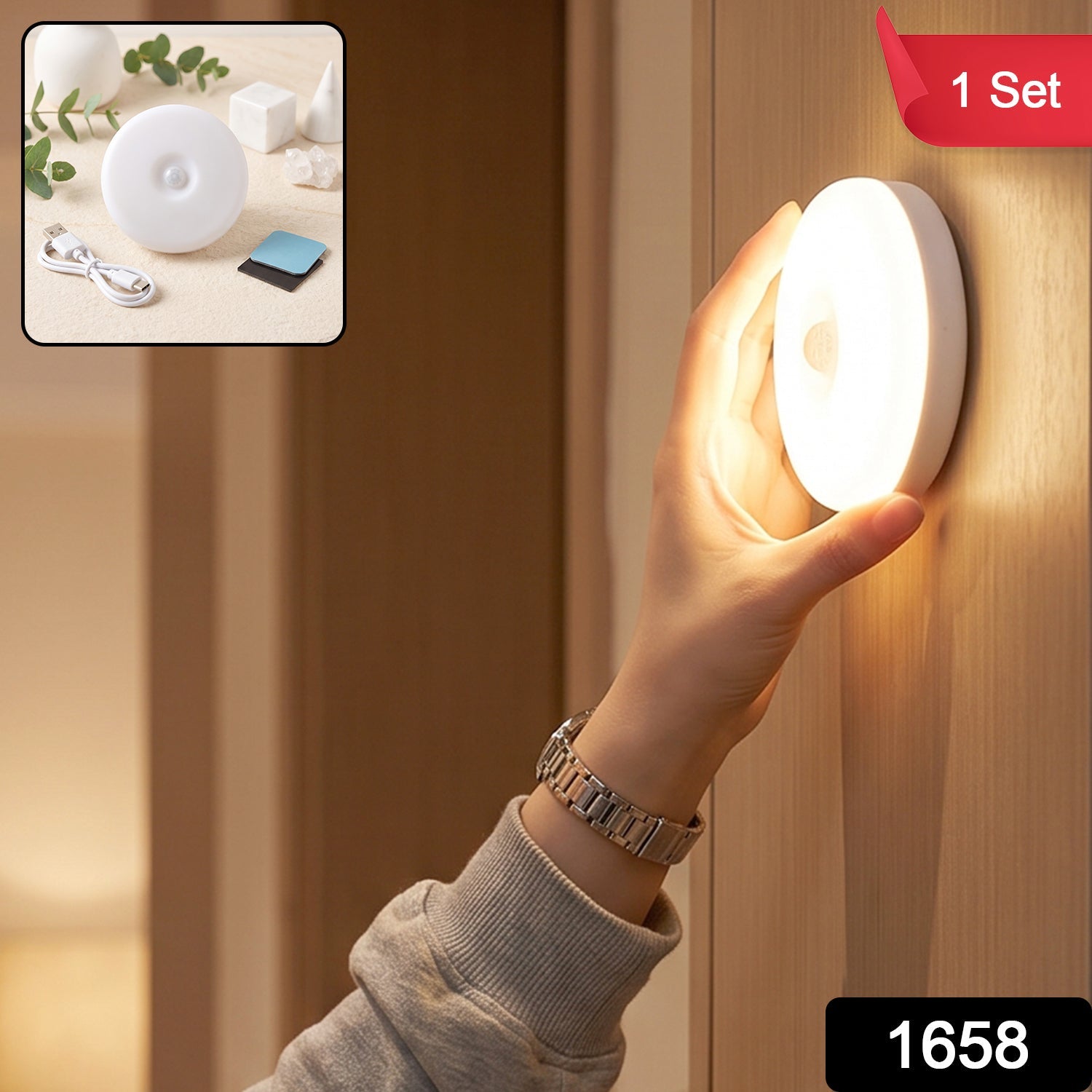 PIR motion sensor night light, rechargeable and wireless for home