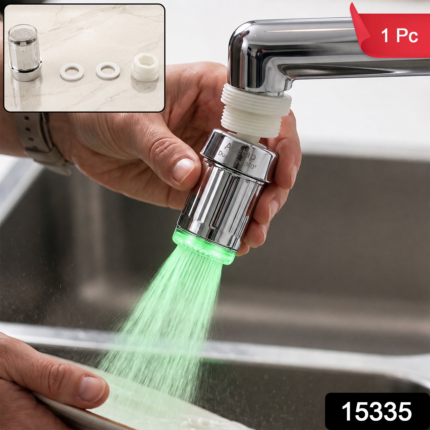 Colour changing LED tap aerator for kitchen sink
