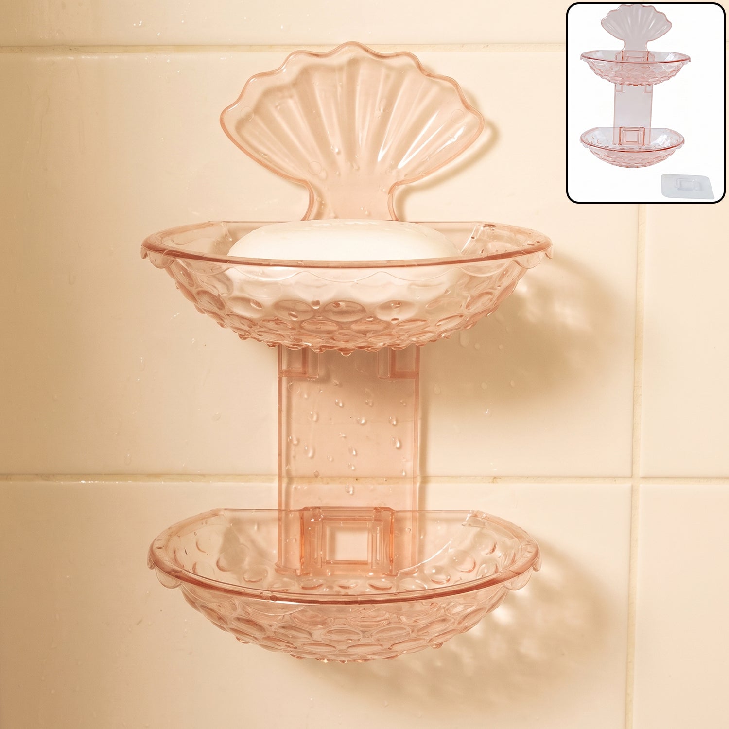 2 in 1 double layer plastic soap dish holder, wall mounted and self adhesive (1 pc)