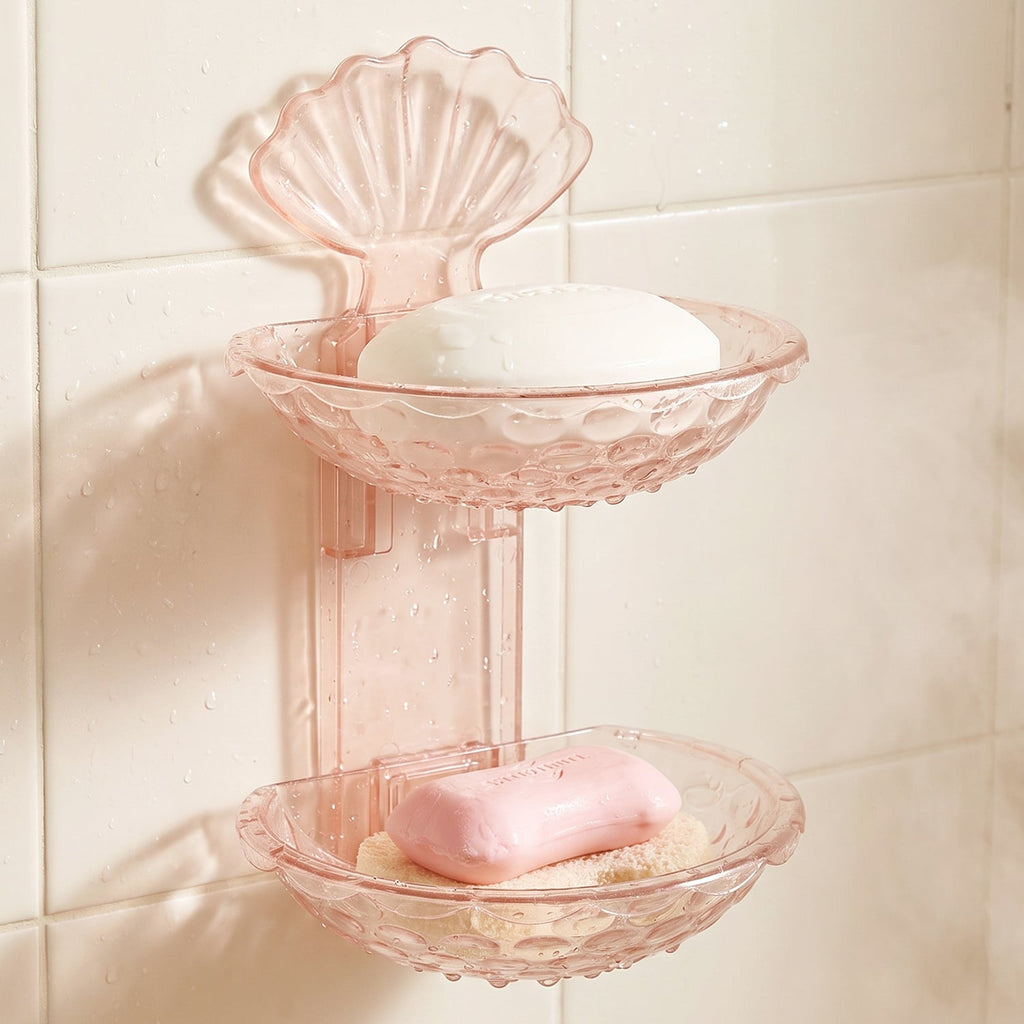 Double layer soap tray holder for bathroom, no drilling needed