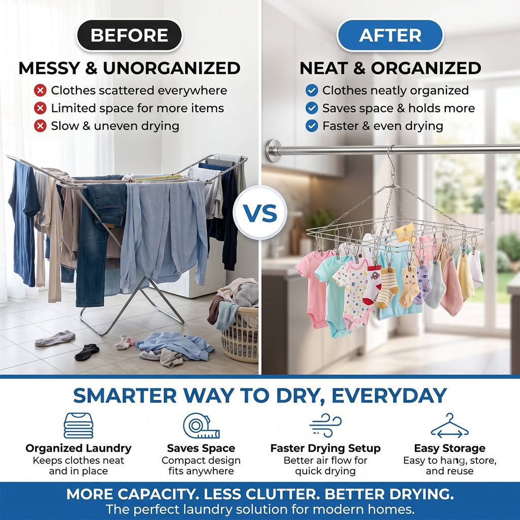 Multi clip laundry hanger for socks, underwear and baby clothes