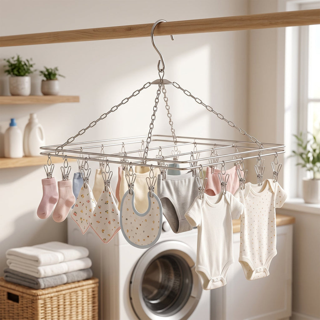 Square clip hanger for drying laundry, ideal for small items