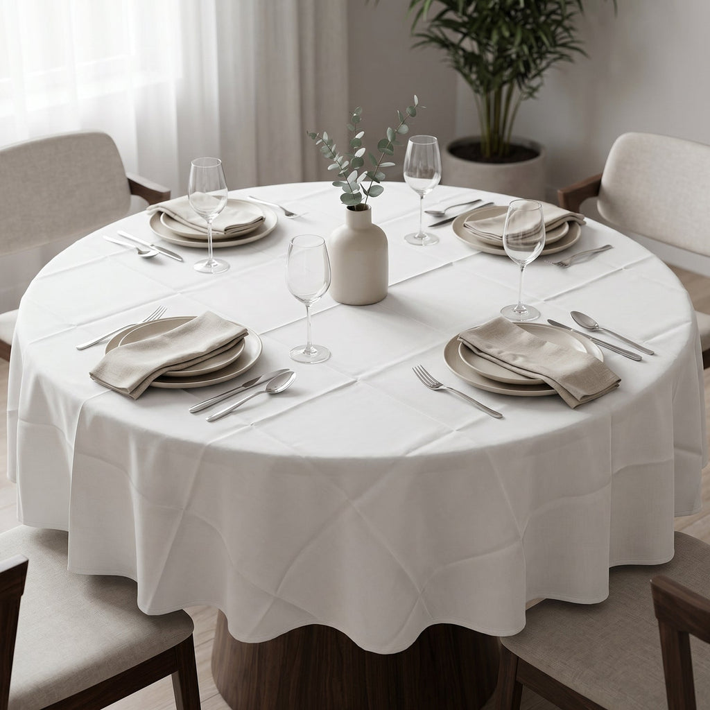 Premium white round tablecloth for home and party use